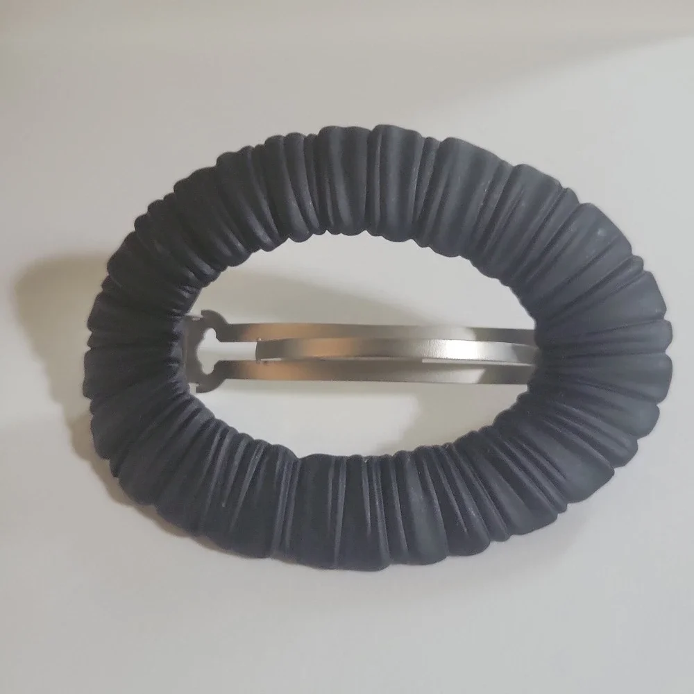 Vintage Made in France Black Textured Oval Barrette Hair Clip 3.25in Goth‎